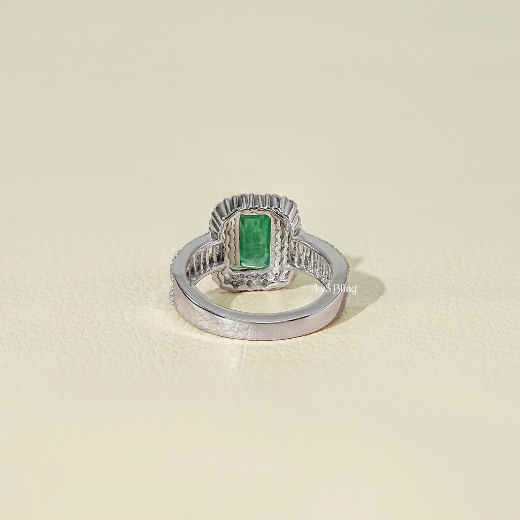 Natural Green Gemstone Halo Accent Diamond Ring