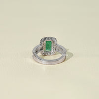 Natural Green Gemstone Halo Accent Diamond Ring