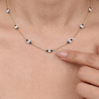 Trio Sapphire And Oval Lab Diamond Station Necklace