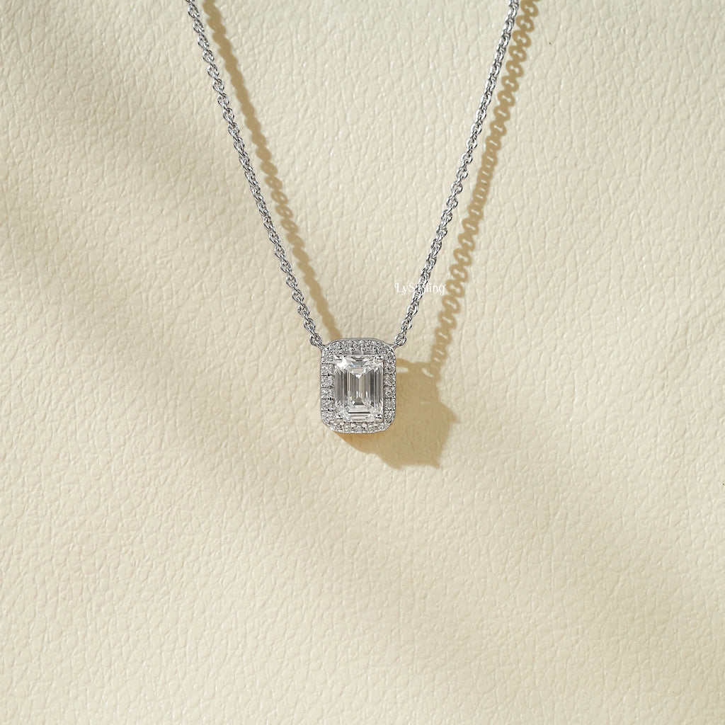 Emerald Lab Diamond Halo Pendant