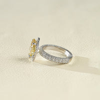Fancy Vivid Yellow Oval Halo Accent Diamond Ring