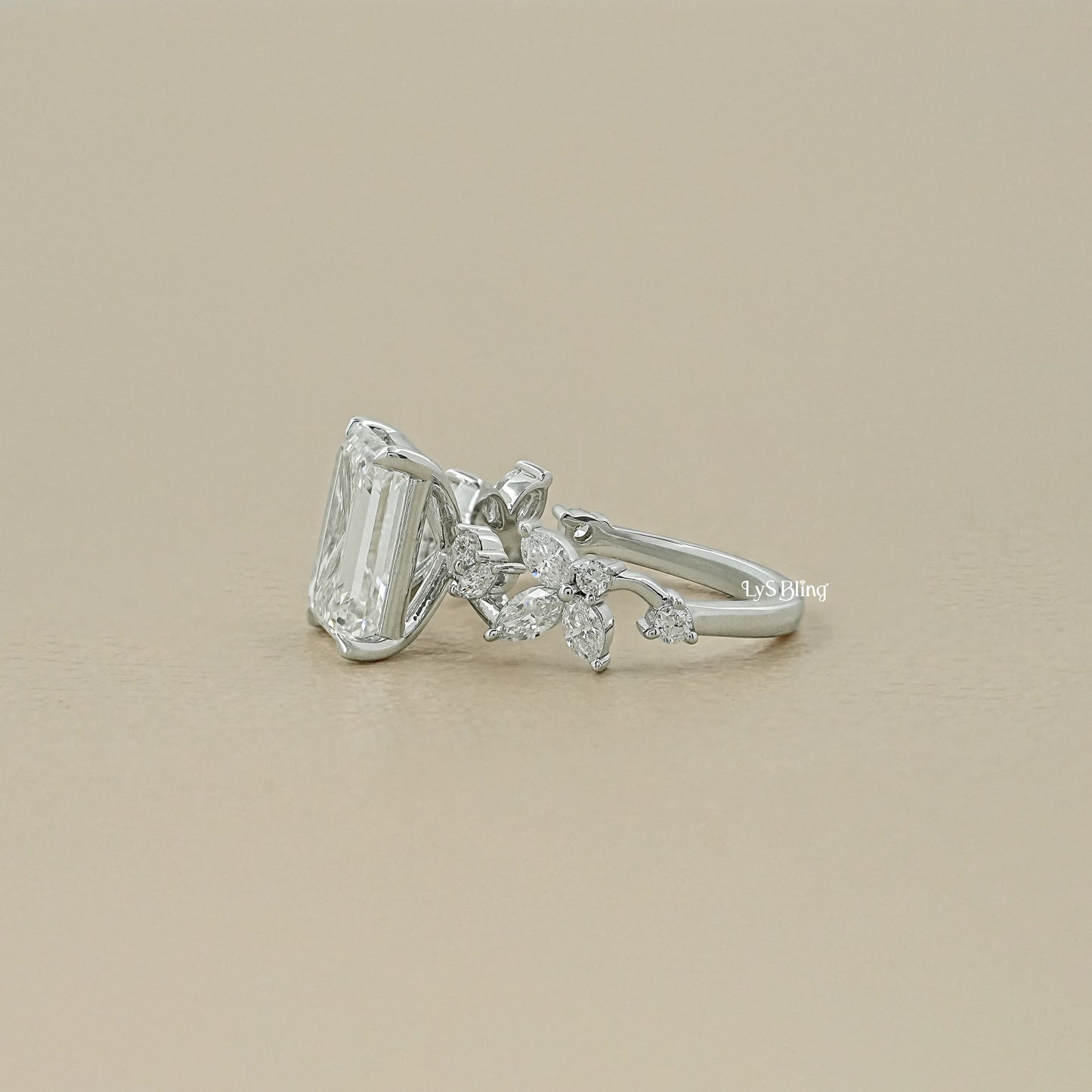 Emerald Cut Lab Grown Diamond Accent Engagement Ring
