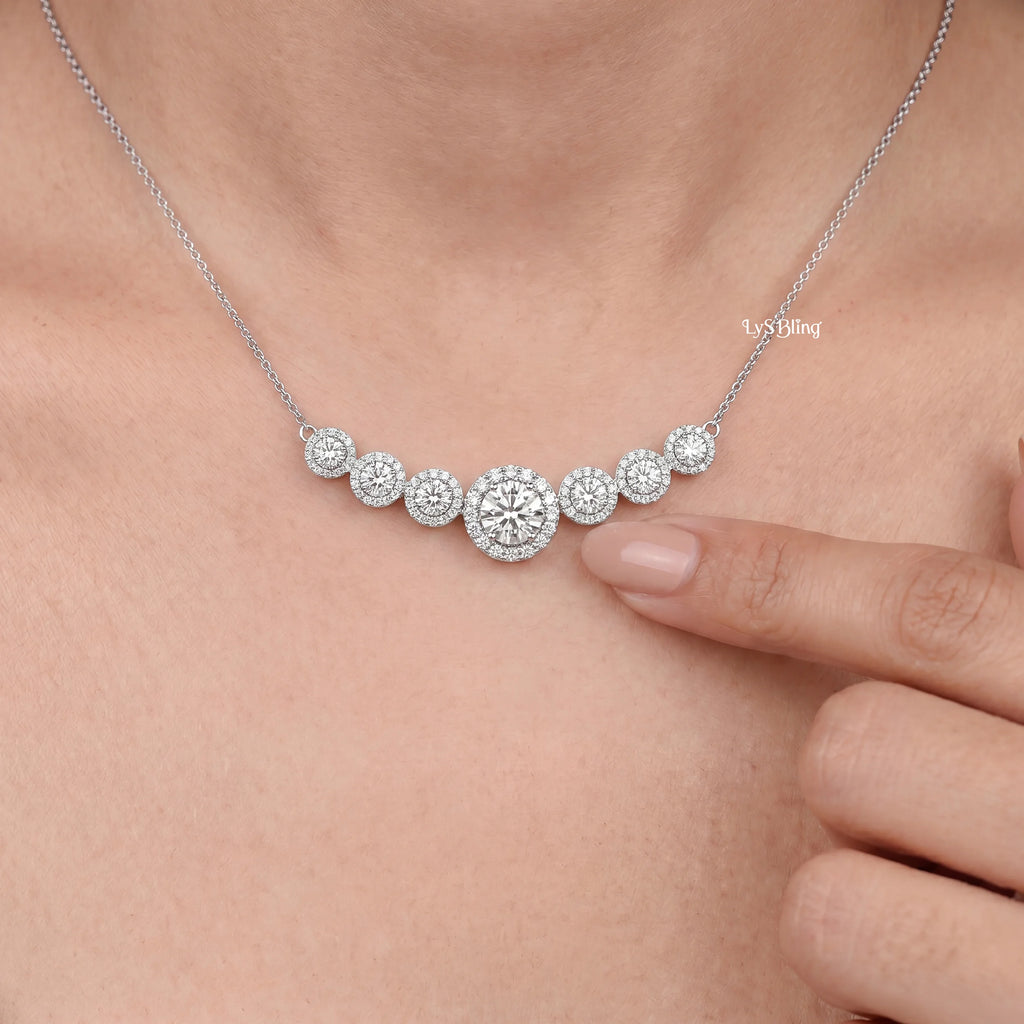 Round Cut Lab Grown Diamond Graduated Bar Pendant