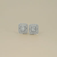 Baguette Cut Lab Grown Diamond Double Halo Earrings