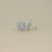 Baguette Cut Lab Grown Diamond Double Halo Earrings