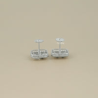 Baguette Cut Lab Grown Diamond Double Halo Earrings