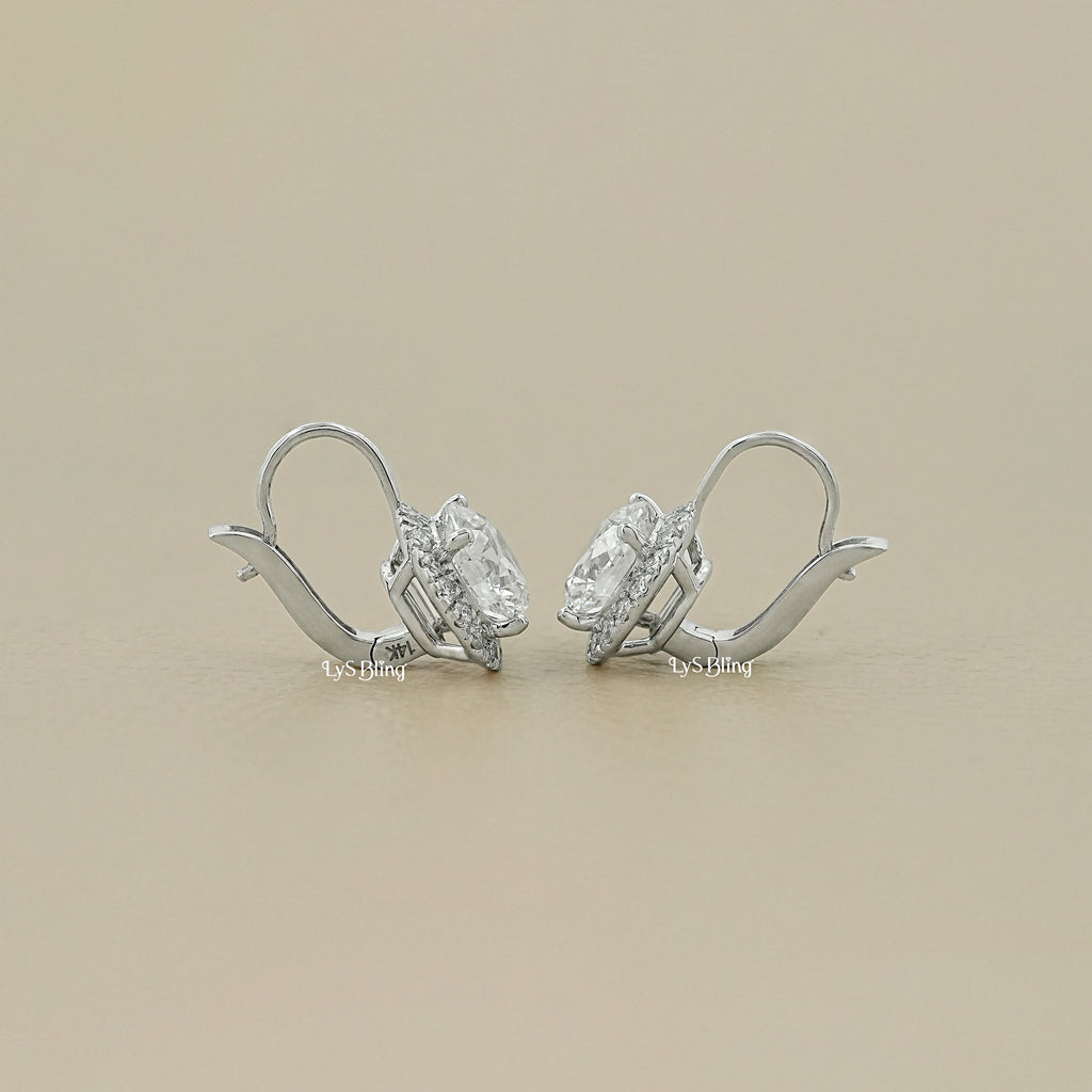 Round Cut Lab Diamond Halo Drop Earrings