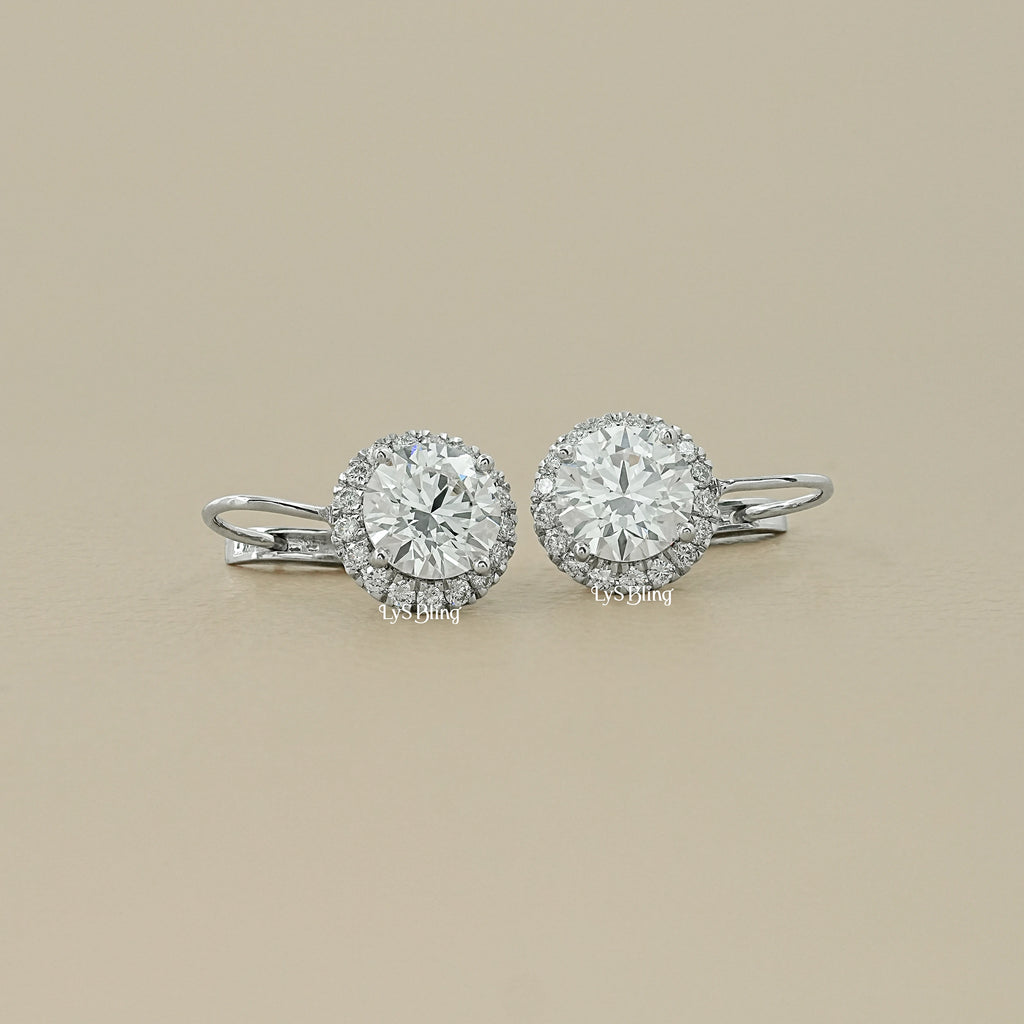 Round Cut Lab Diamond Halo Drop Earrings