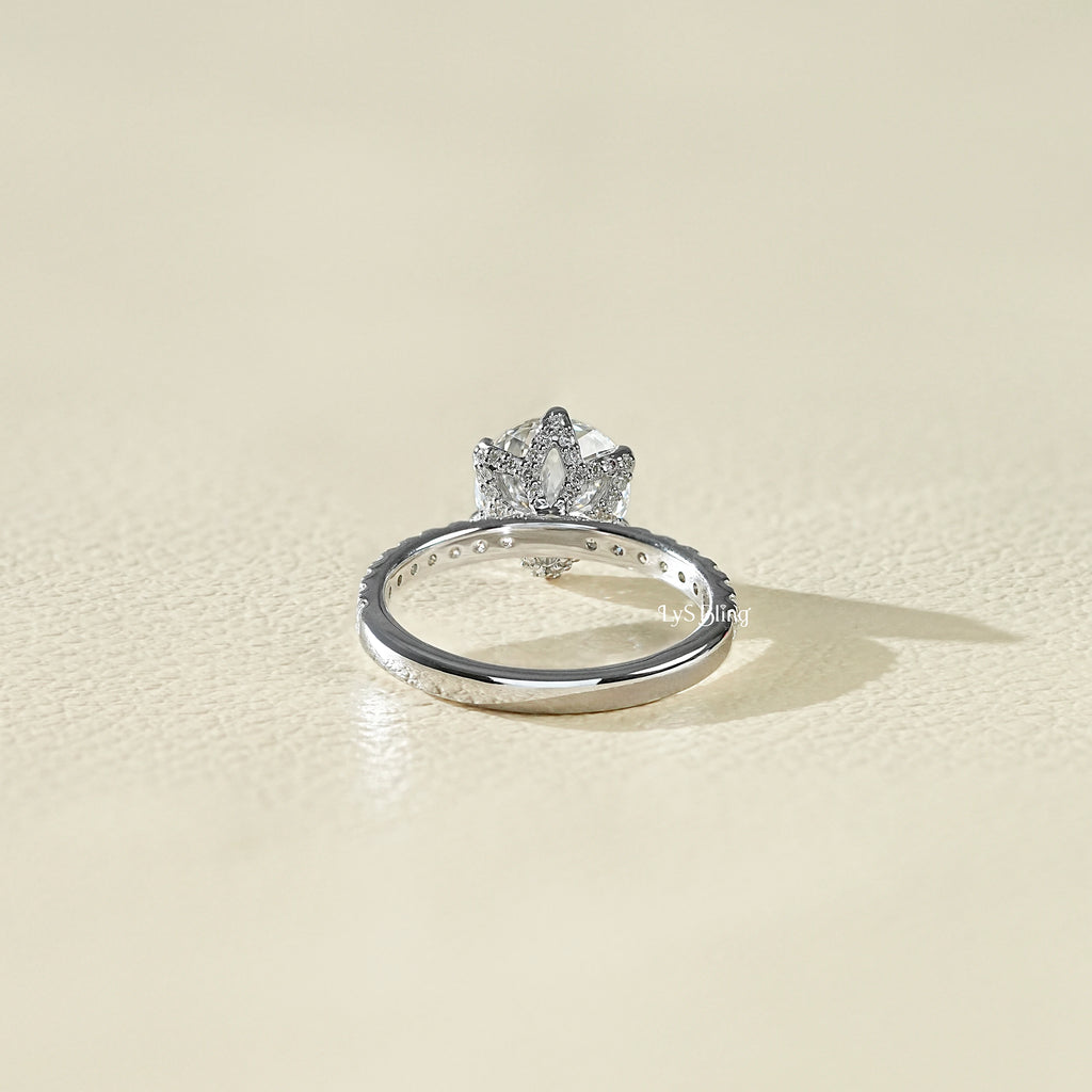 Portuguese Round Diamond Hidden Halo Accent Ring