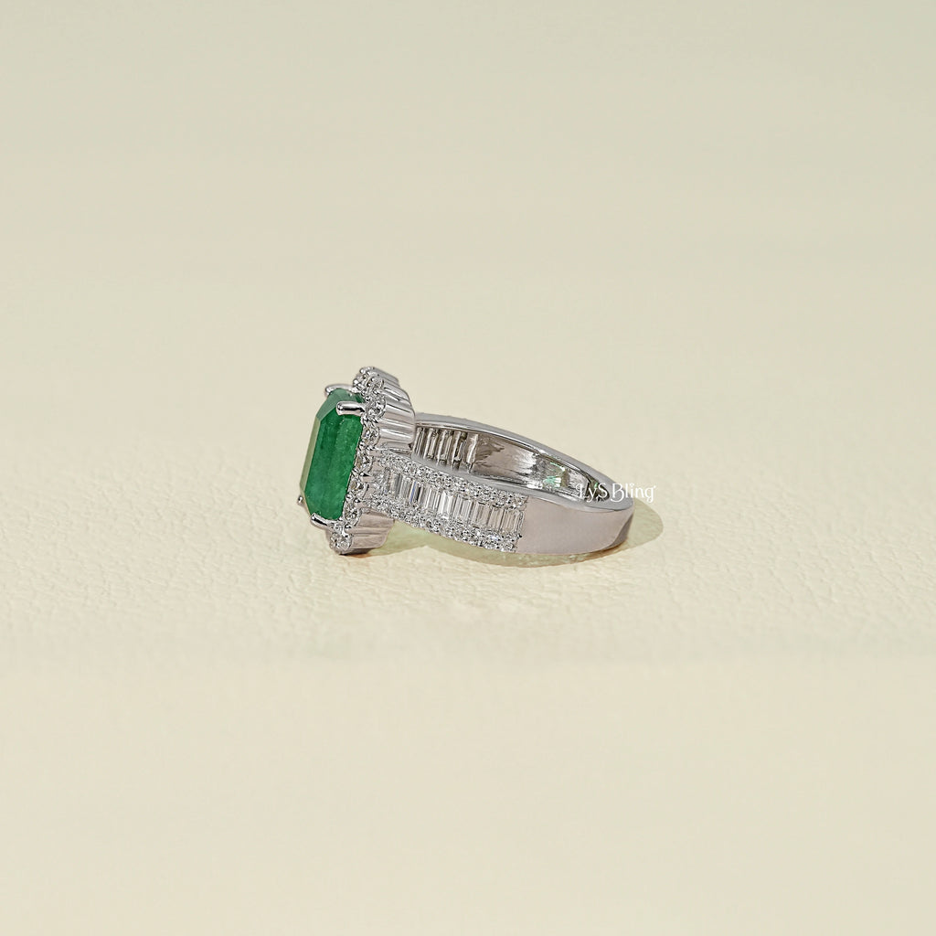 Natural Green Gemstone Halo Accent Diamond Ring