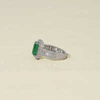 Natural Green Gemstone Halo Accent Diamond Ring