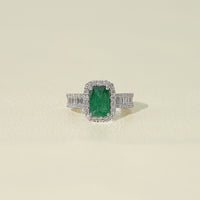 Natural Green Gemstone Halo Accent Diamond Ring