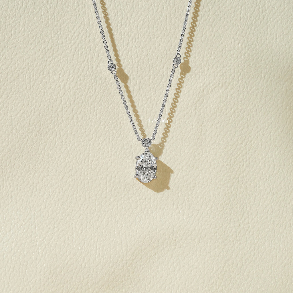 Oval Lab Diamond Station Chain Necklace