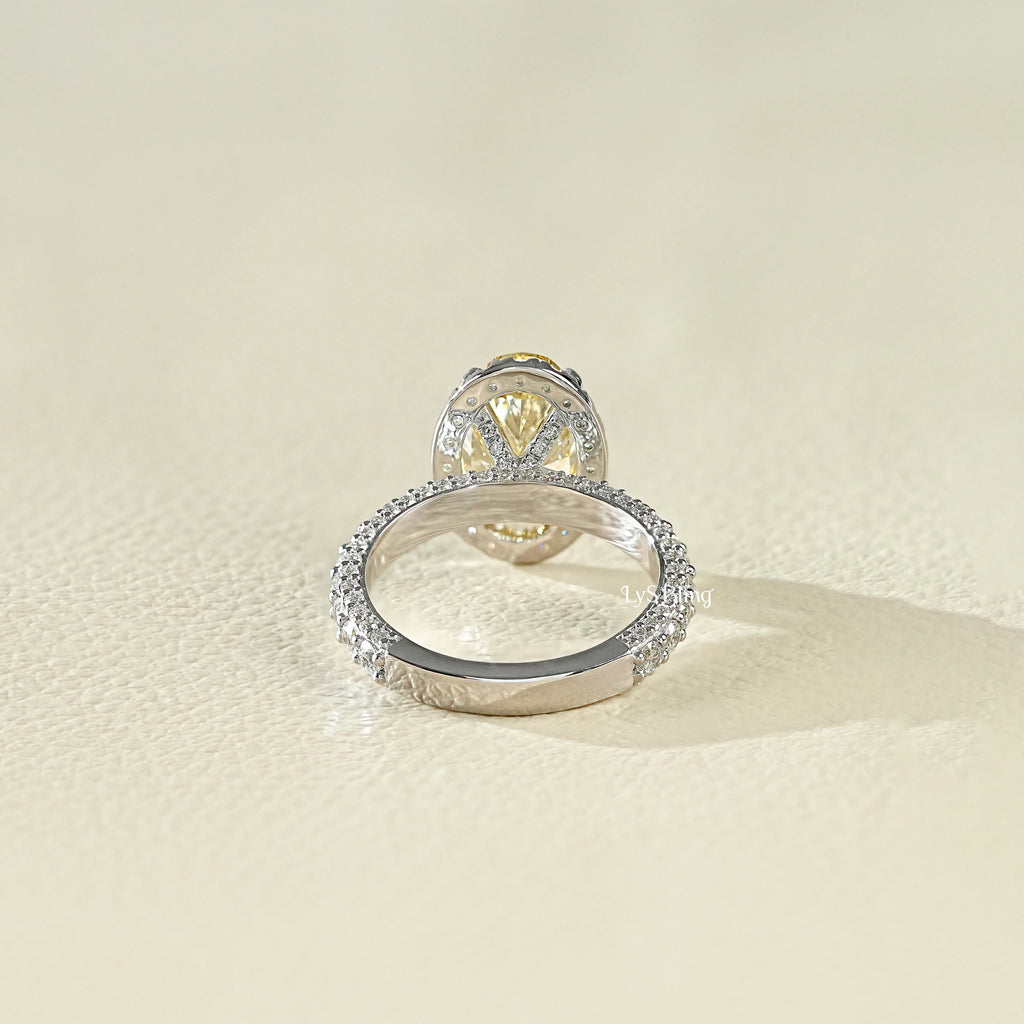 Fancy Vivid Yellow Oval Halo Accent Diamond Ring