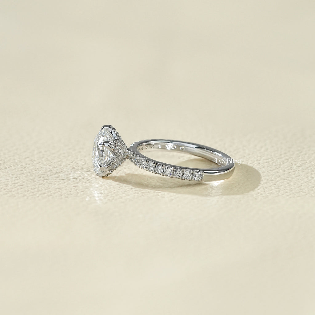 Portuguese Round Diamond Hidden Halo Accent Ring