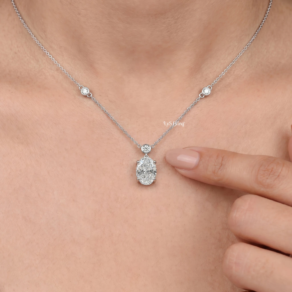 Oval Lab Diamond Station Chain Necklace