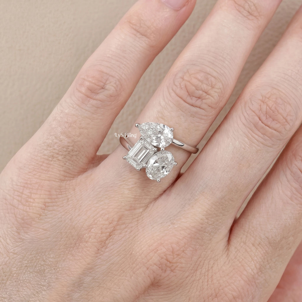 3 Stone Bypass Lab Diamond Engagement Ring
