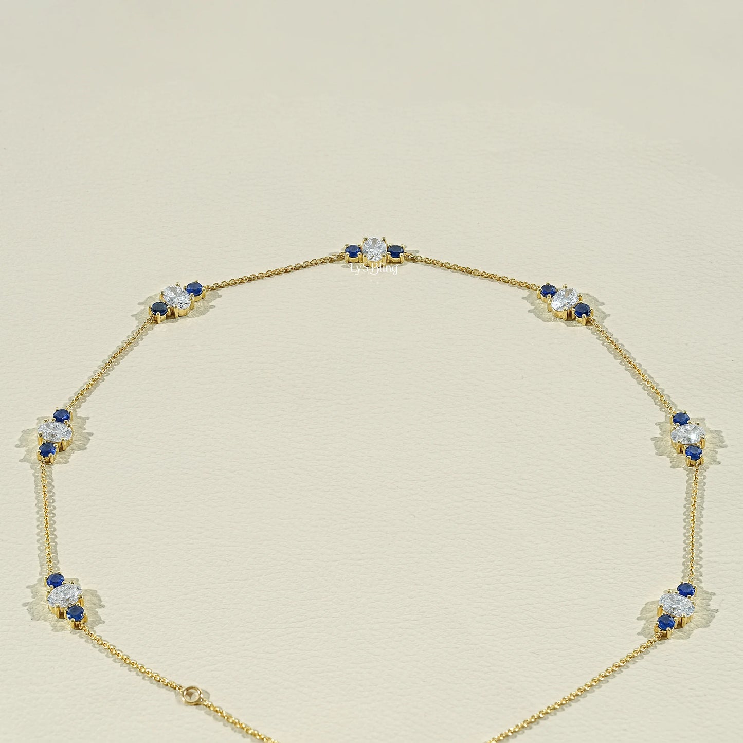 Trio Sapphire And Oval Lab Diamond Station Necklace