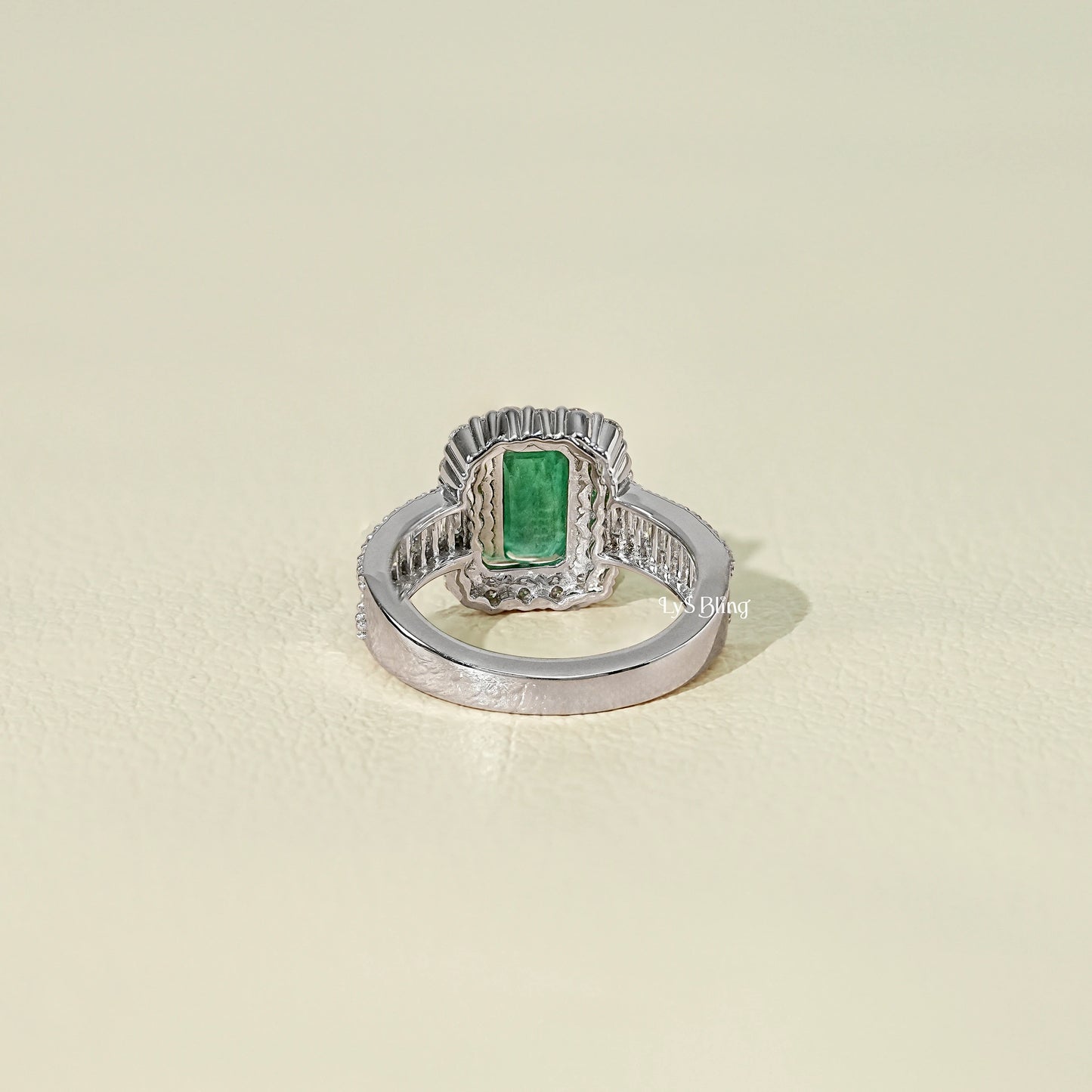 Natural Green Gemstone Halo Accent Diamond Ring