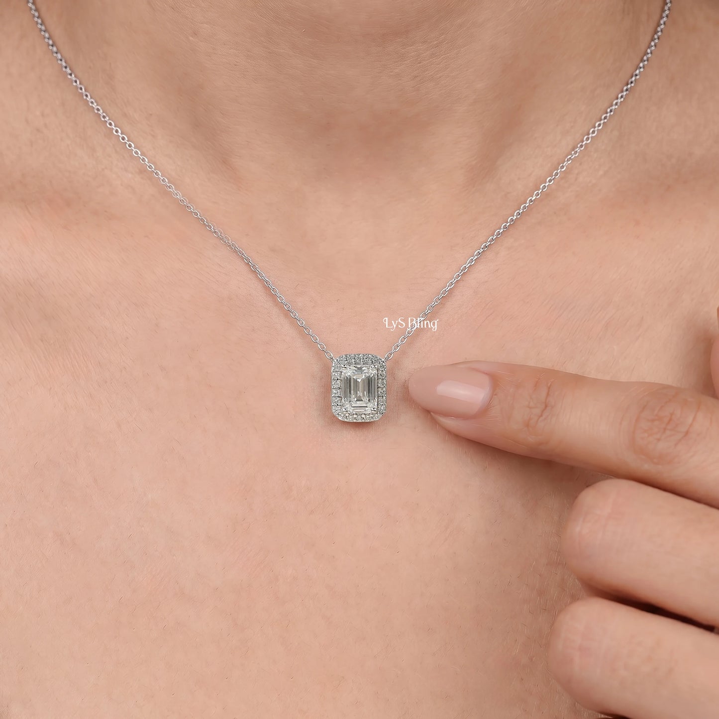 Emerald Lab Diamond Halo Pendant