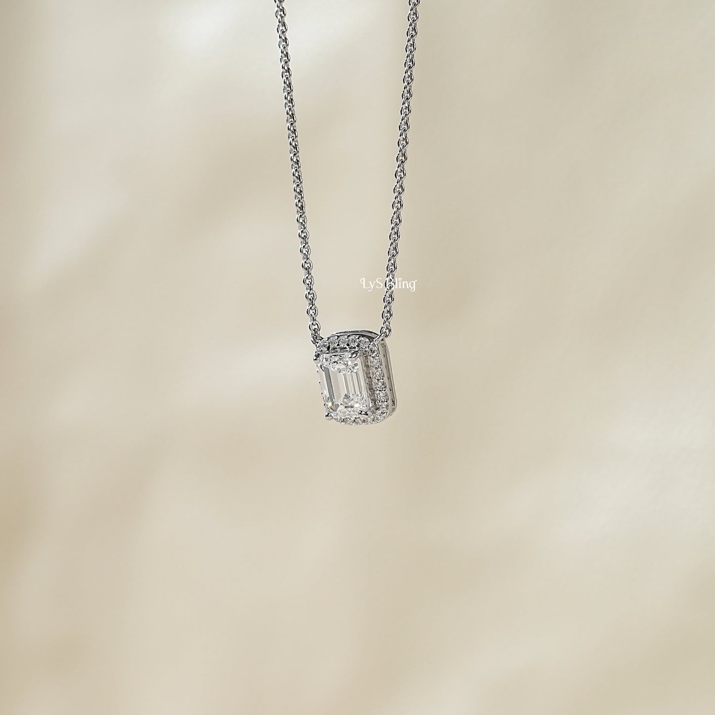Emerald Lab Diamond Halo Pendant