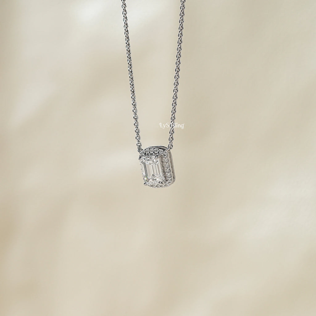 Emerald Lab Diamond Halo Pendant