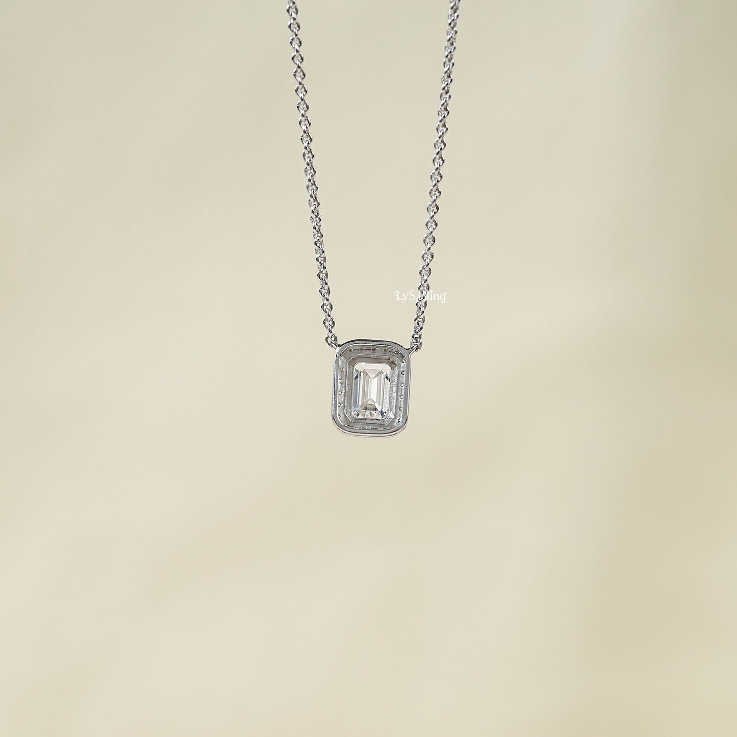 Emerald Lab Diamond Halo Pendant