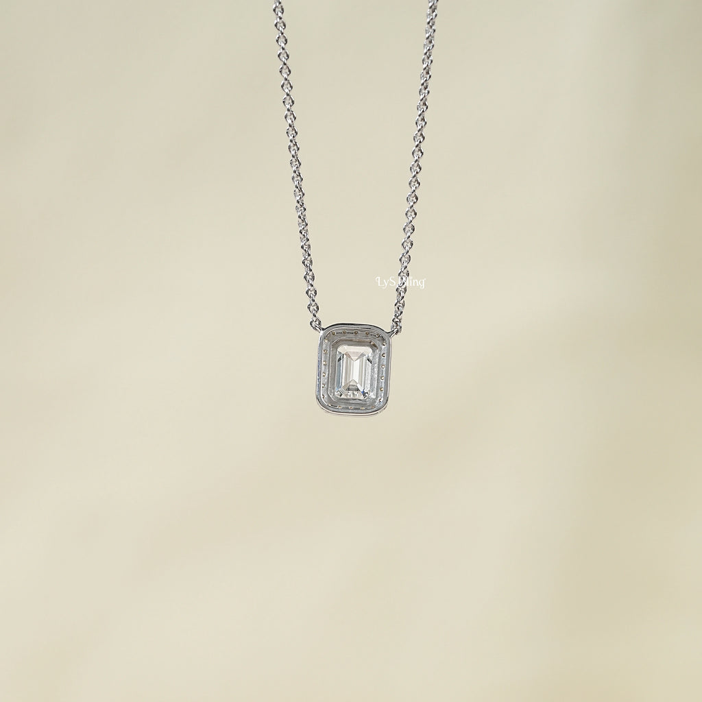 Emerald Lab Diamond Halo Pendant