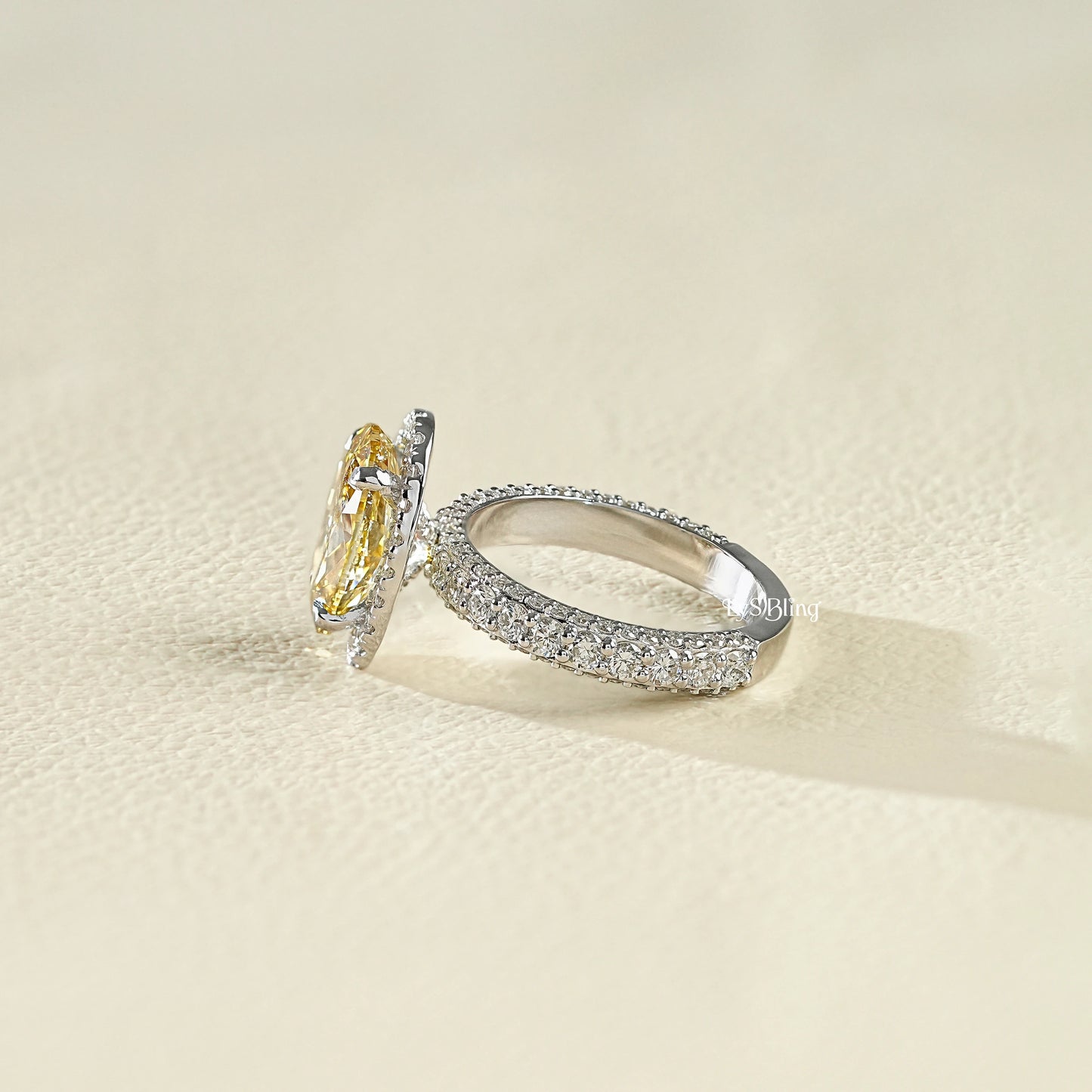 Fancy Vivid Yellow Oval Halo Accent Diamond Ring
