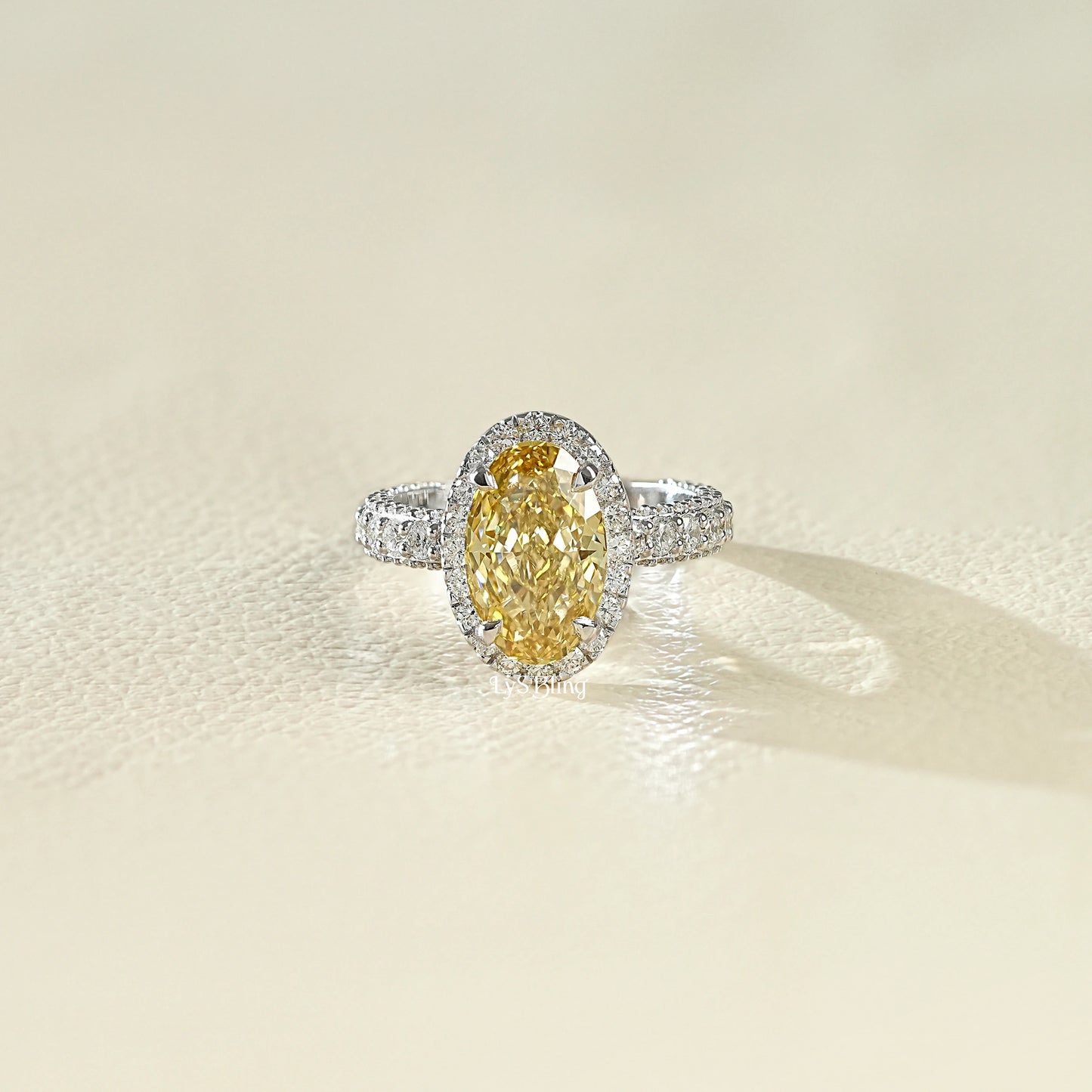 Fancy Vivid Yellow Oval Halo Accent Diamond Ring