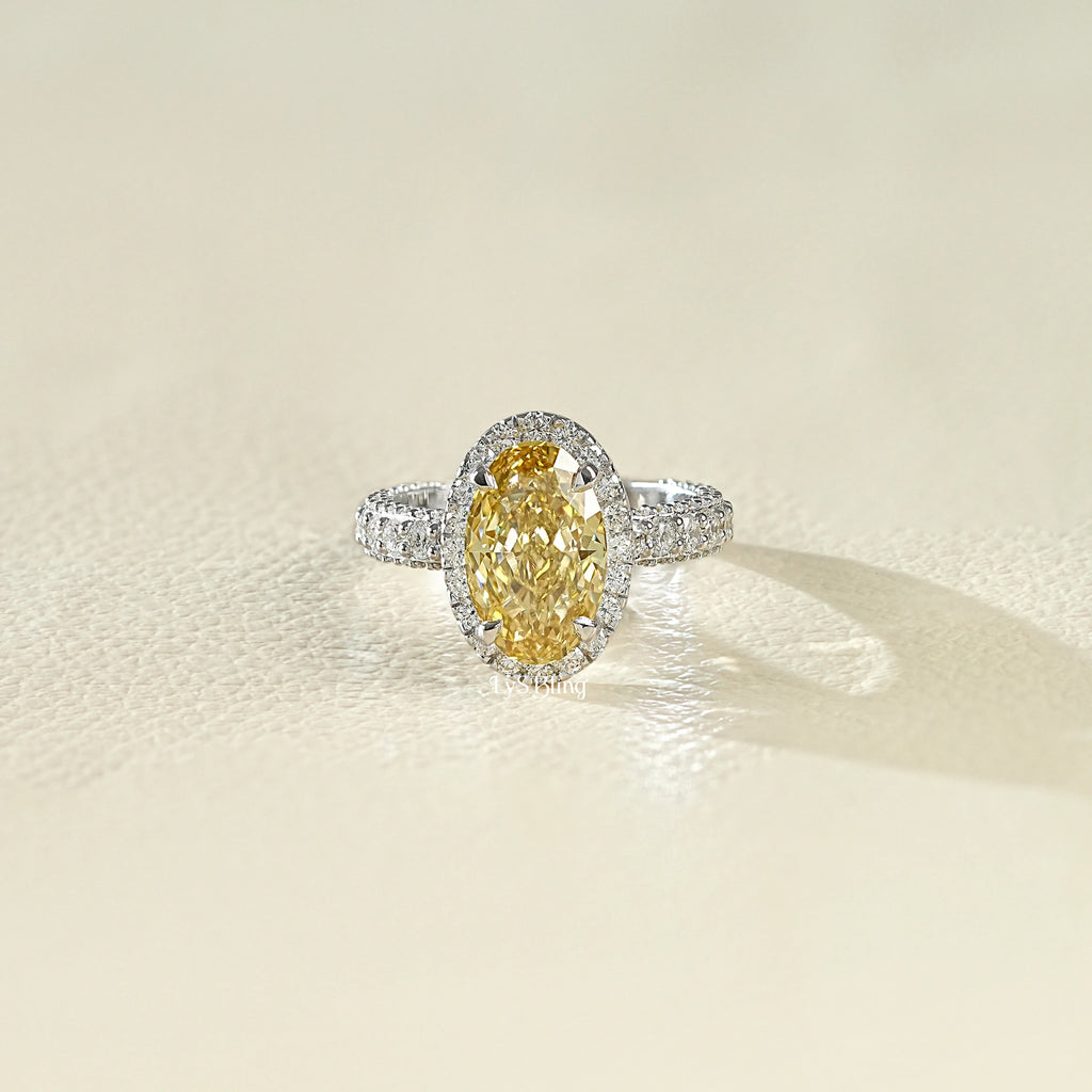 Fancy Vivid Yellow Oval Halo Accent Diamond Ring