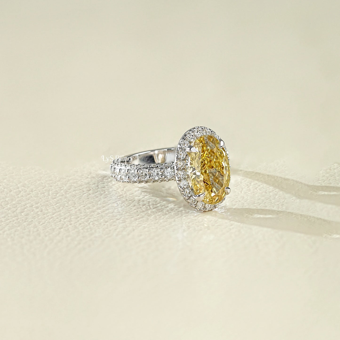 Fancy Vivid Yellow Oval Halo Accent Diamond Ring