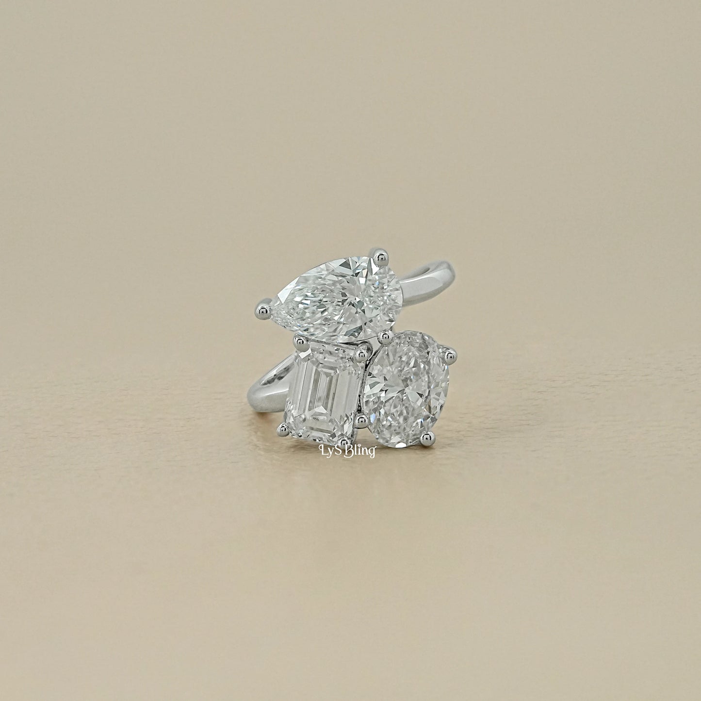 3 Stone Bypass Lab Diamond  Engagement Ring