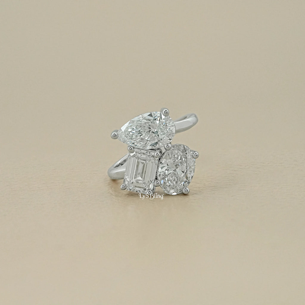 3 Stone Bypass Lab Diamond  Engagement Ring