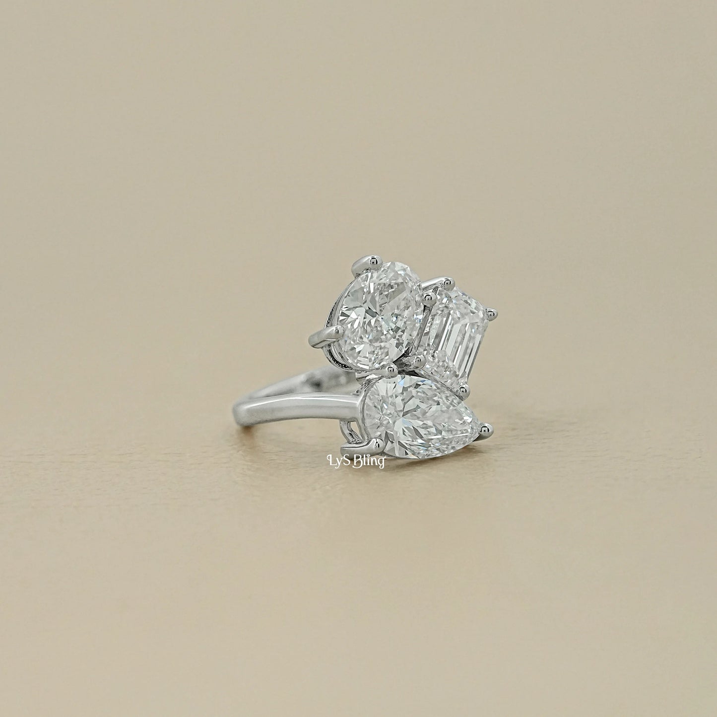 3 Stone Bypass Lab Diamond  Engagement Ring