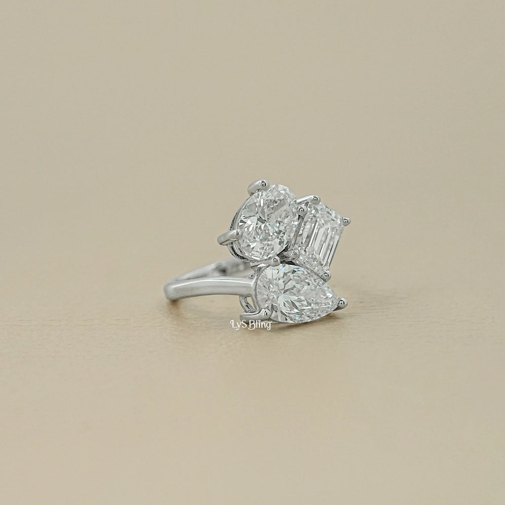 3 Stone Bypass Lab Diamond  Engagement Ring