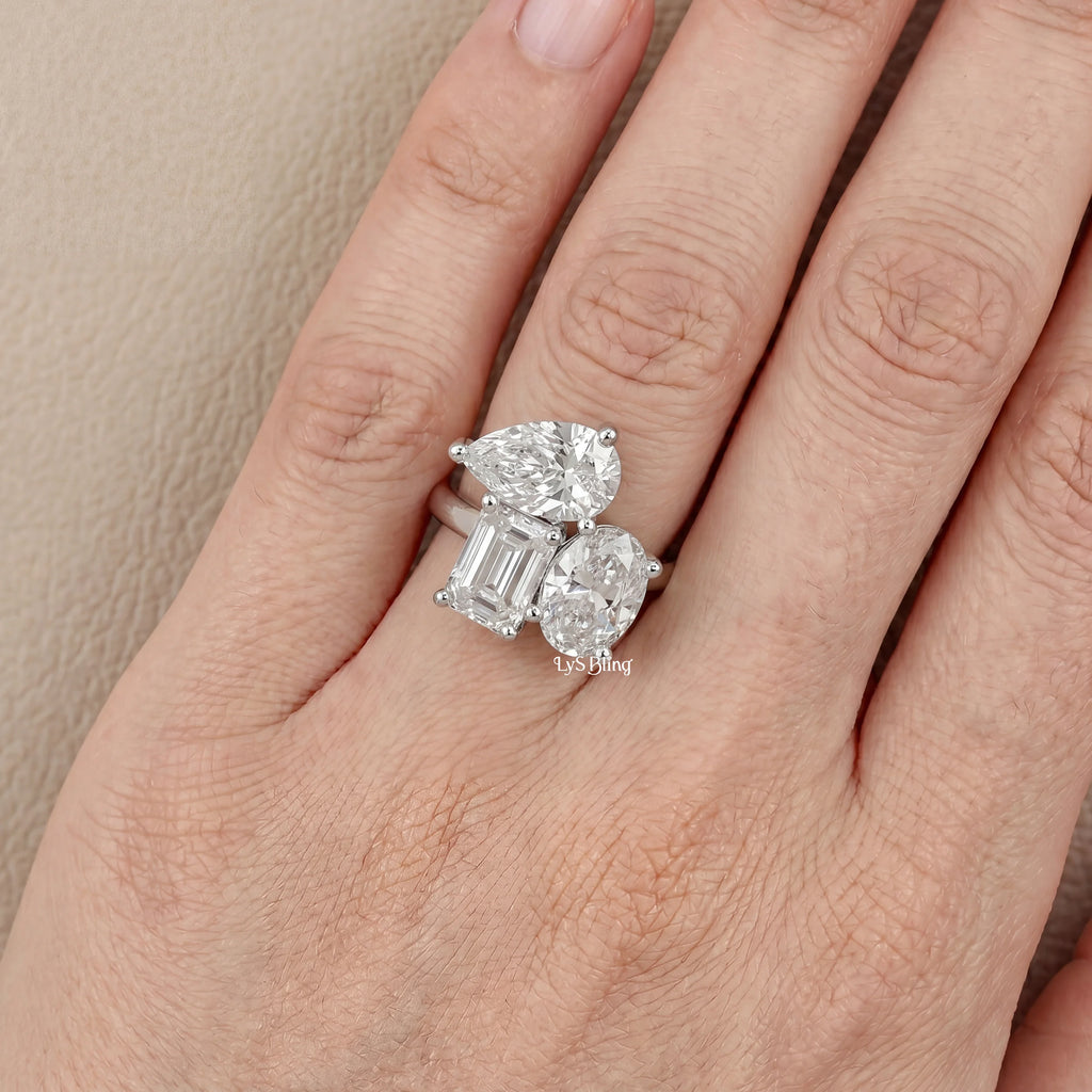 3 Stone Bypass Lab Diamond  Engagement Ring