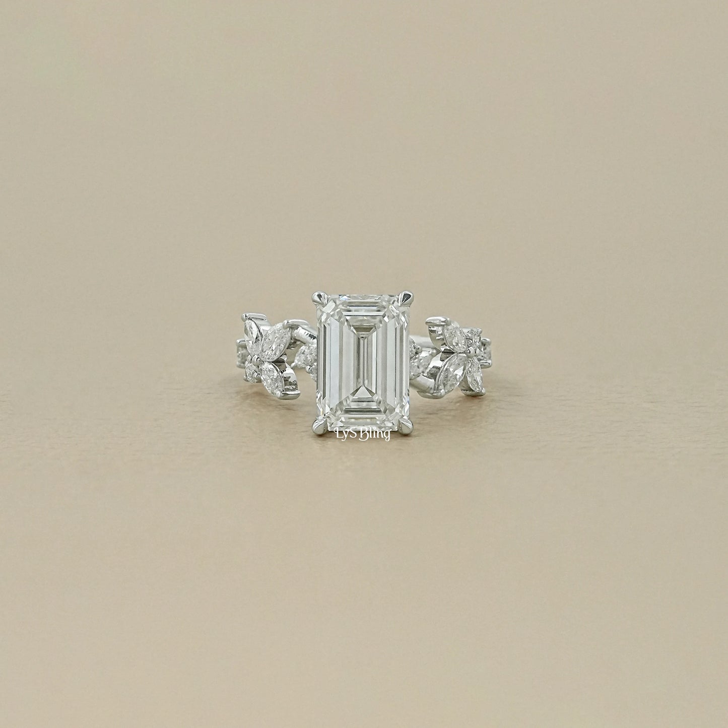 Emerald Cut Lab Grown Diamond Accent Engagement Ring