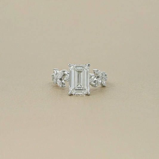 Emerald Cut Lab Grown Diamond Accent Engagement Ring