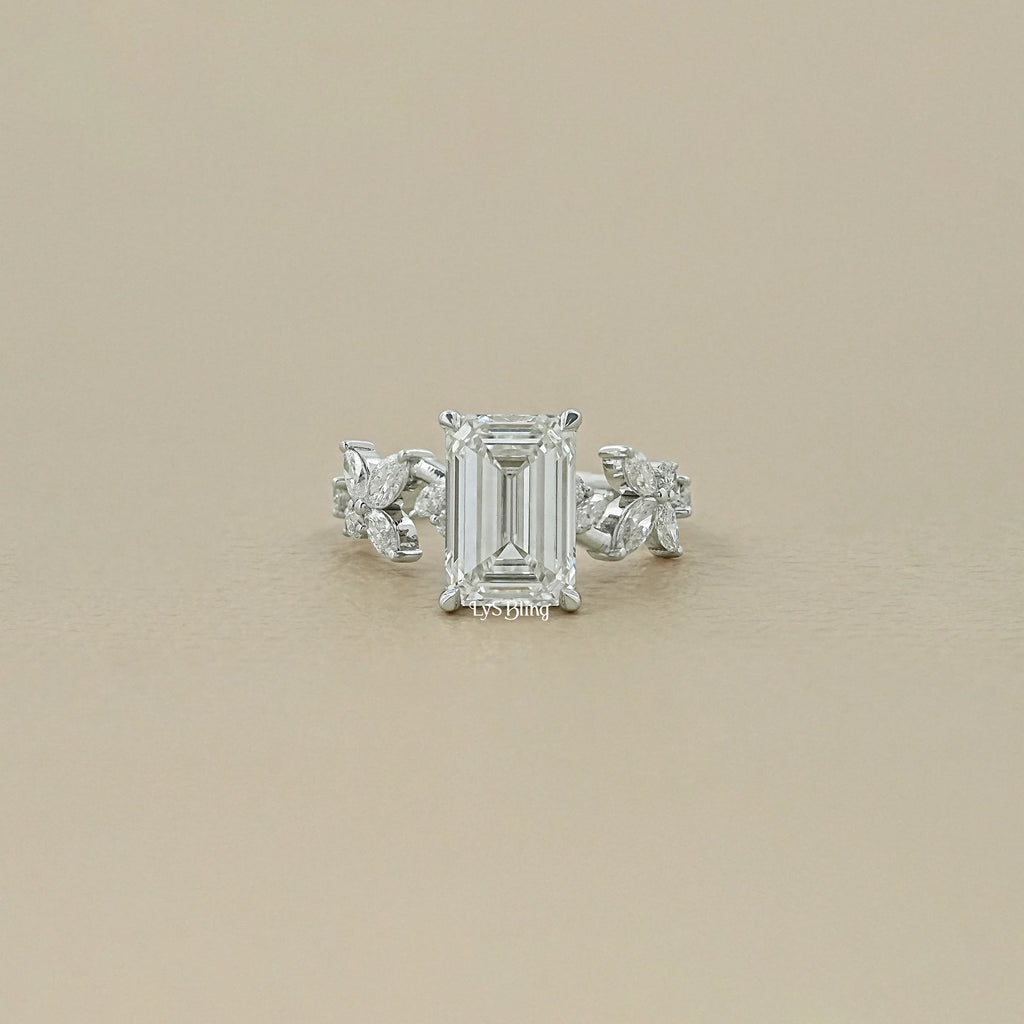 Emerald Cut Lab Grown Diamond Accent Engagement Ring