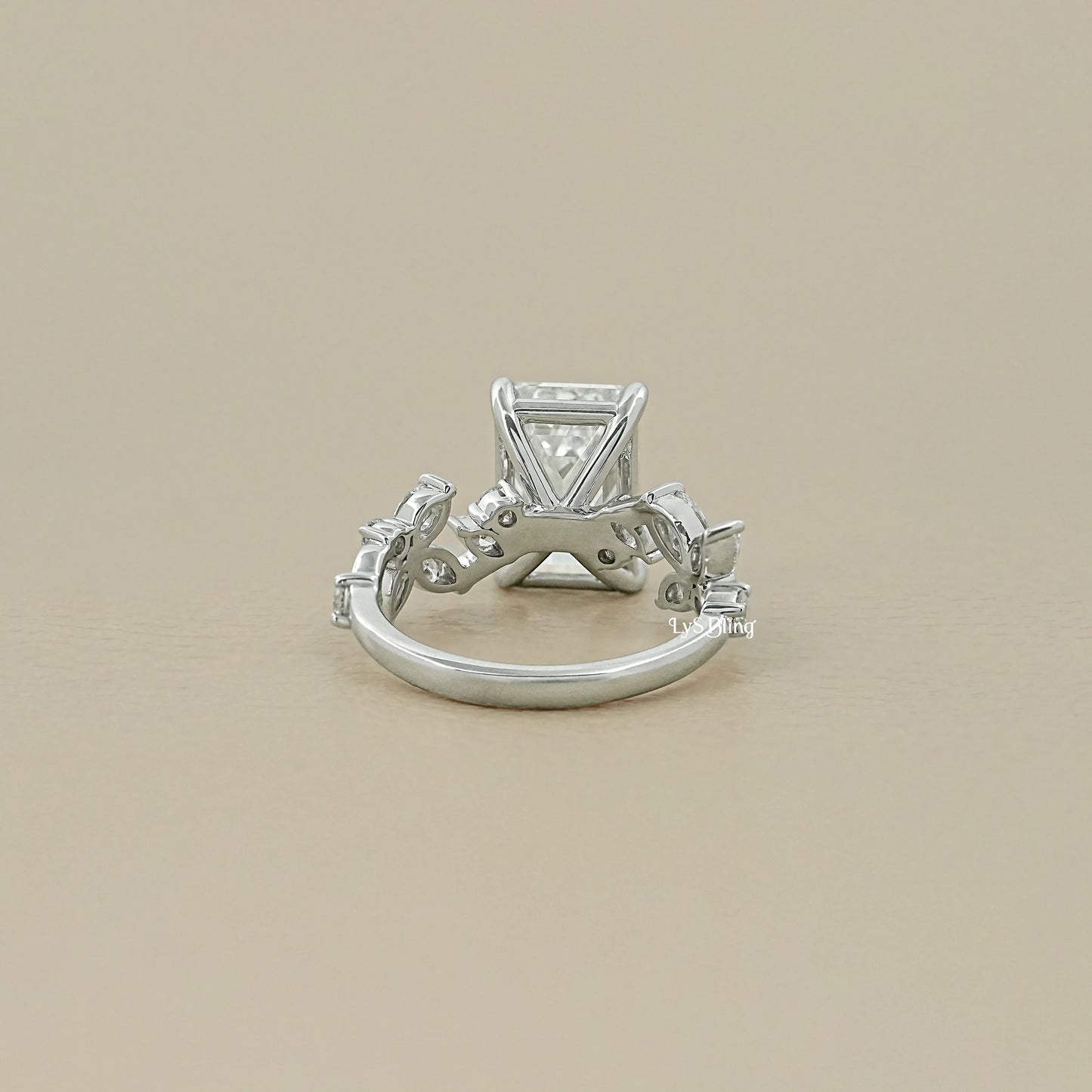 Emerald Cut Lab Grown Diamond Accent Engagement Ring
