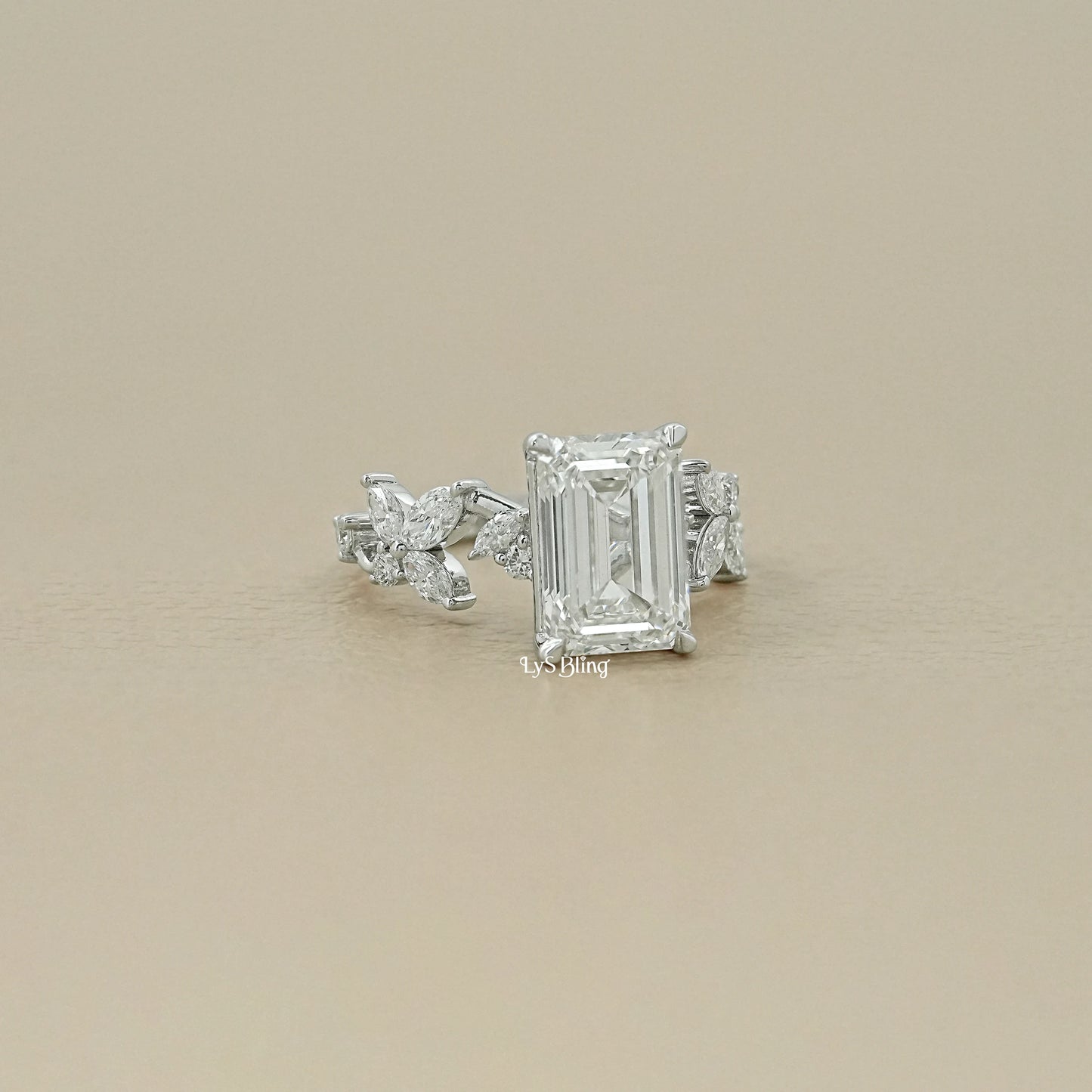 Emerald Cut Lab Grown Diamond Accent Engagement Ring