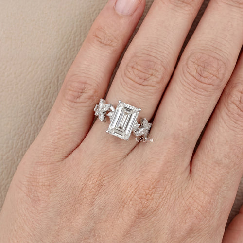 Emerald Cut Lab Grown Diamond Accent Engagement Ring