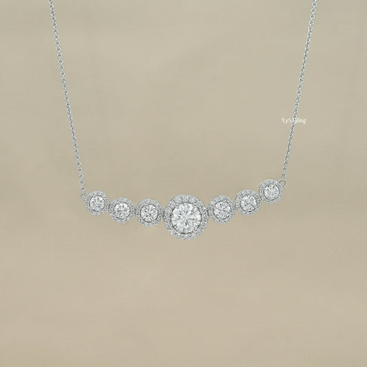 Round Cut Lab Grown Diamond Graduated Bar Pendant