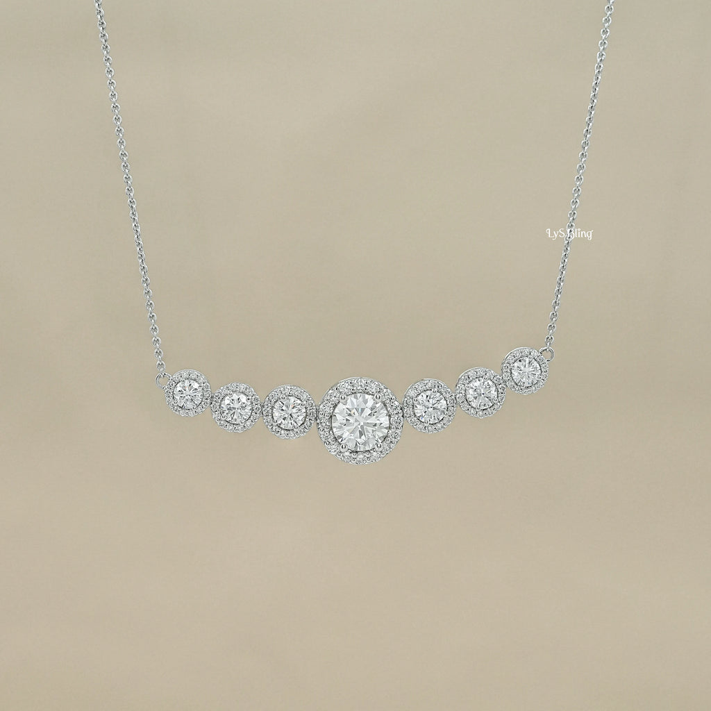 Round Cut Lab Grown Diamond Graduated Bar Pendant