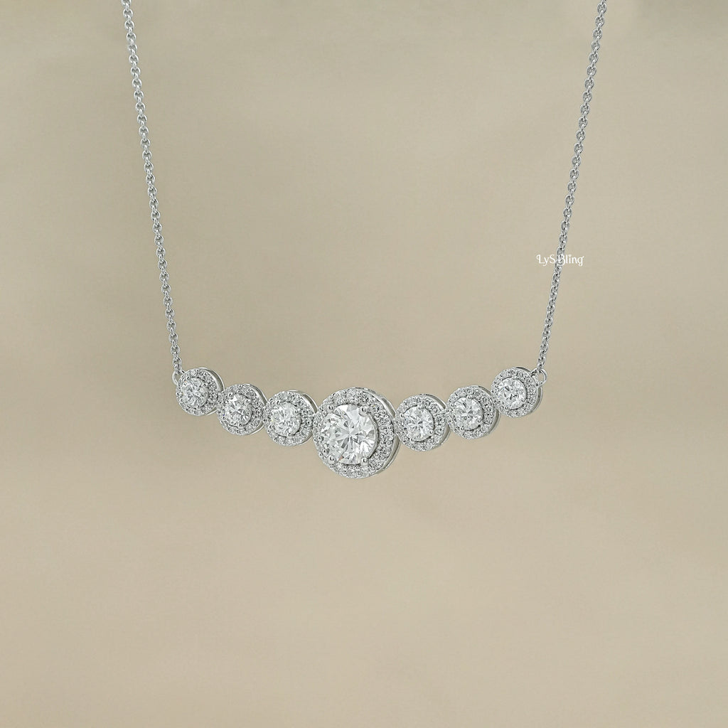 Round Cut Lab Grown Diamond Graduated Bar Pendant
