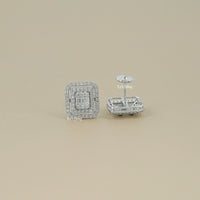 Baguette Cut Lab Grown Diamond Double Halo Earrings