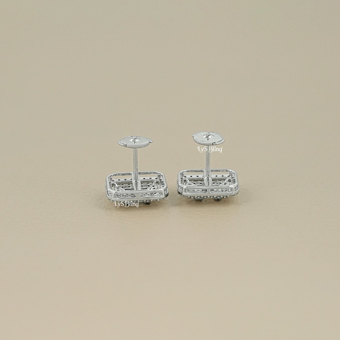 Baguette Cut Lab Grown Diamond Double Halo Earrings
