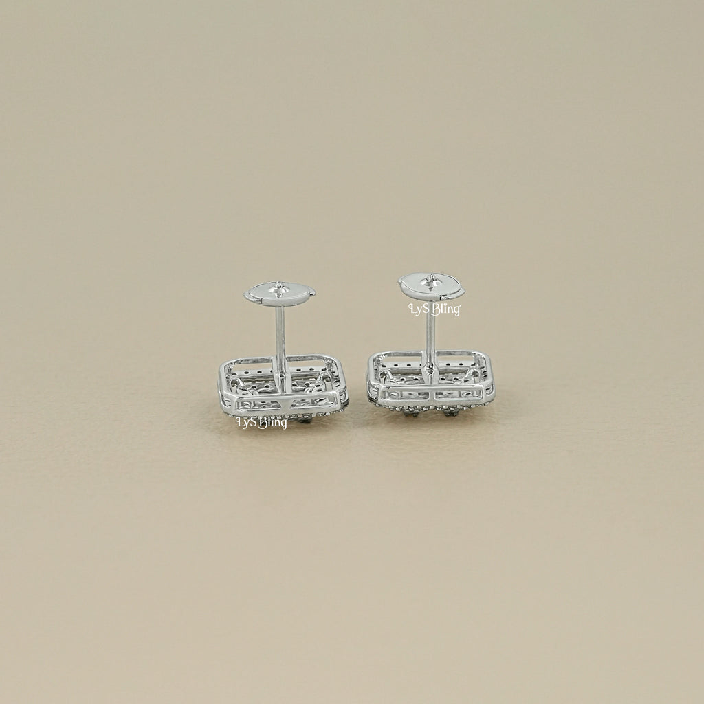 Baguette Cut Lab Grown Diamond Double Halo Earrings