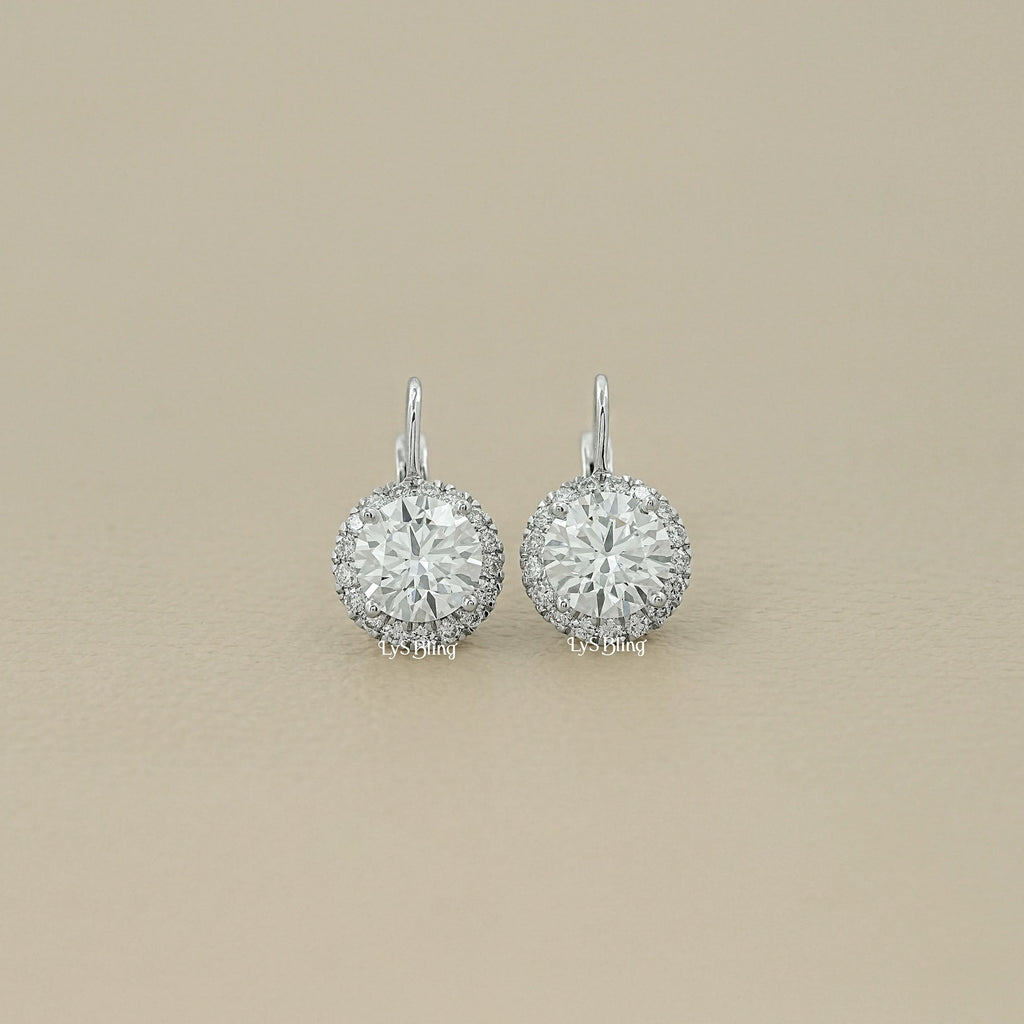 Round Cut Lab Diamond Halo Drop Earrings